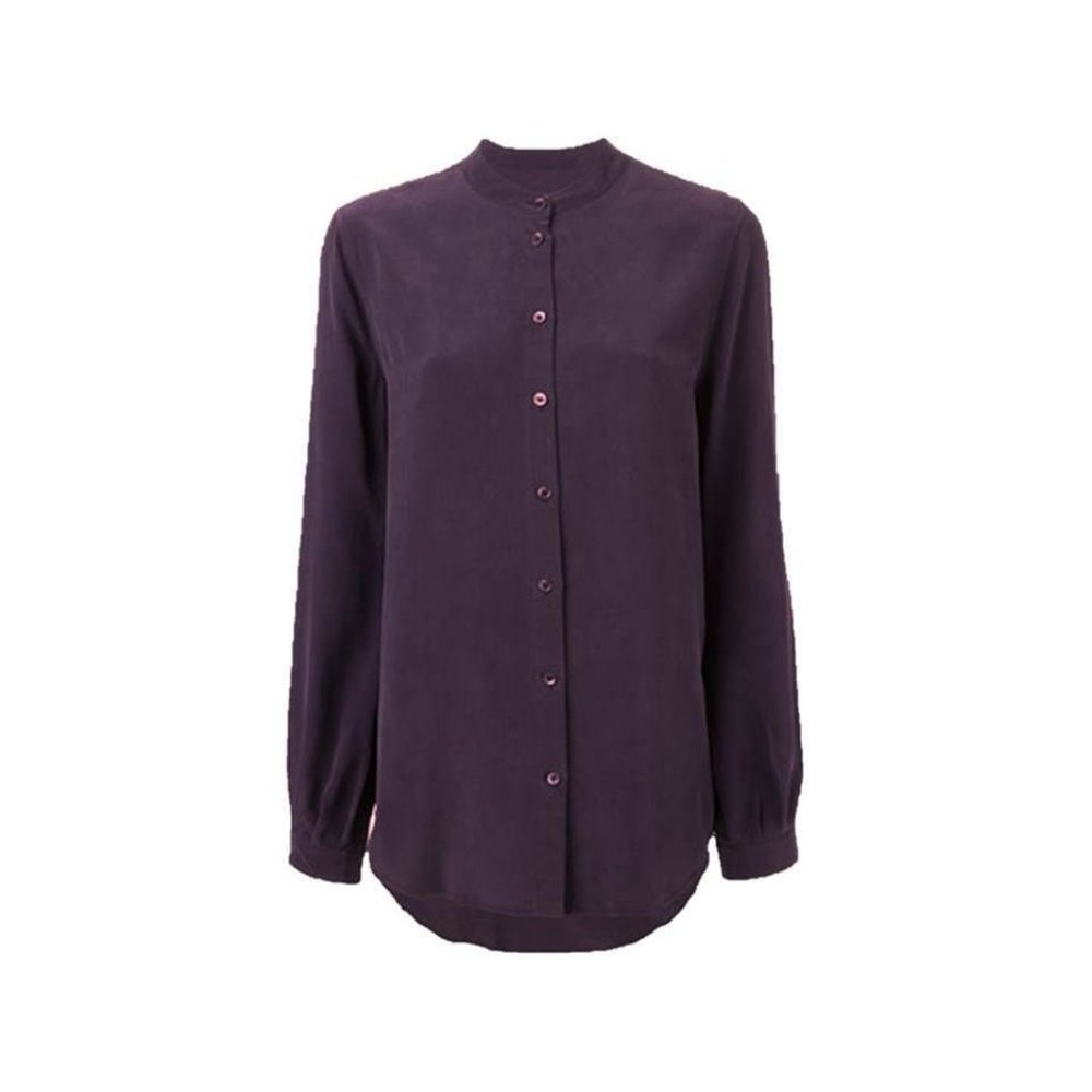 EQUIPMENT FEMME Collarless HENRI Peacoat Button BLOUSE Silk ( XS )